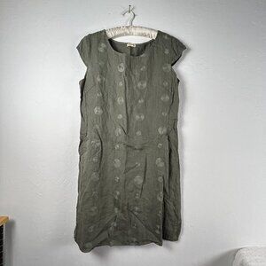 HD Diffusion Paris Women Green Polka Dots Linen Short Cap Sleeves Shirt Dress